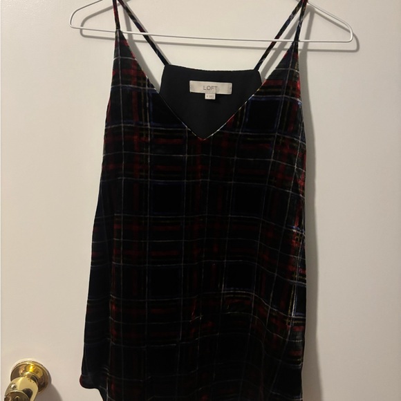 LOFT Tops - LOFT Plaid Velvet V-Neck Spaghetti Strap Festive Glam Party Tank Feminine Girly